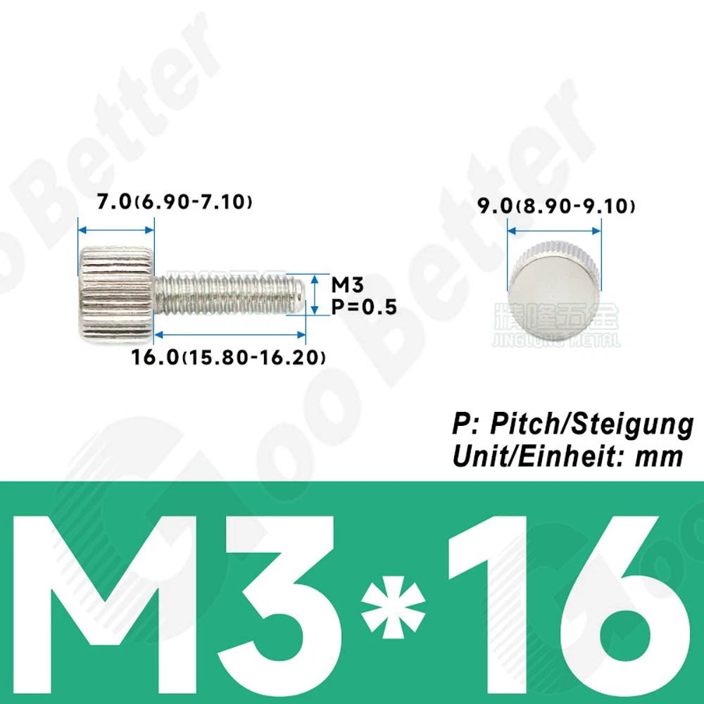 M3 Knurled Thumb Screws A2 Stainless Steel Flat Head Thumbscrew Bolts 6mm to 20mm - HomeDIYer