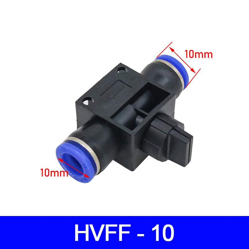 HVFF Pneumatic Hand Valve T-Joint 2-Way Push-In Hose Fitting