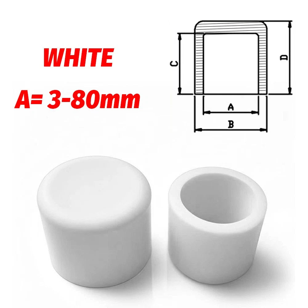 Silicone Rubber End Caps – 3mm to 80mm for Chair Legs, Screws, Tubes (Black / White)