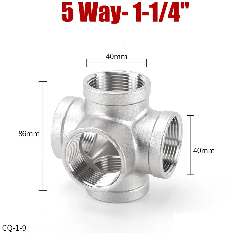 5-Way BSP Female Stainless Steel Pipe Fitting Splitter 1/4" to 2"