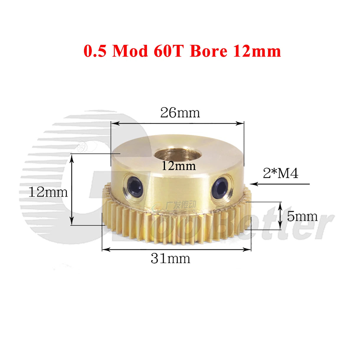 0.5 Mod Brass Spur Gear 60 Teeth Bore 4~15mm Motor Gear Transmission Pinion Gear