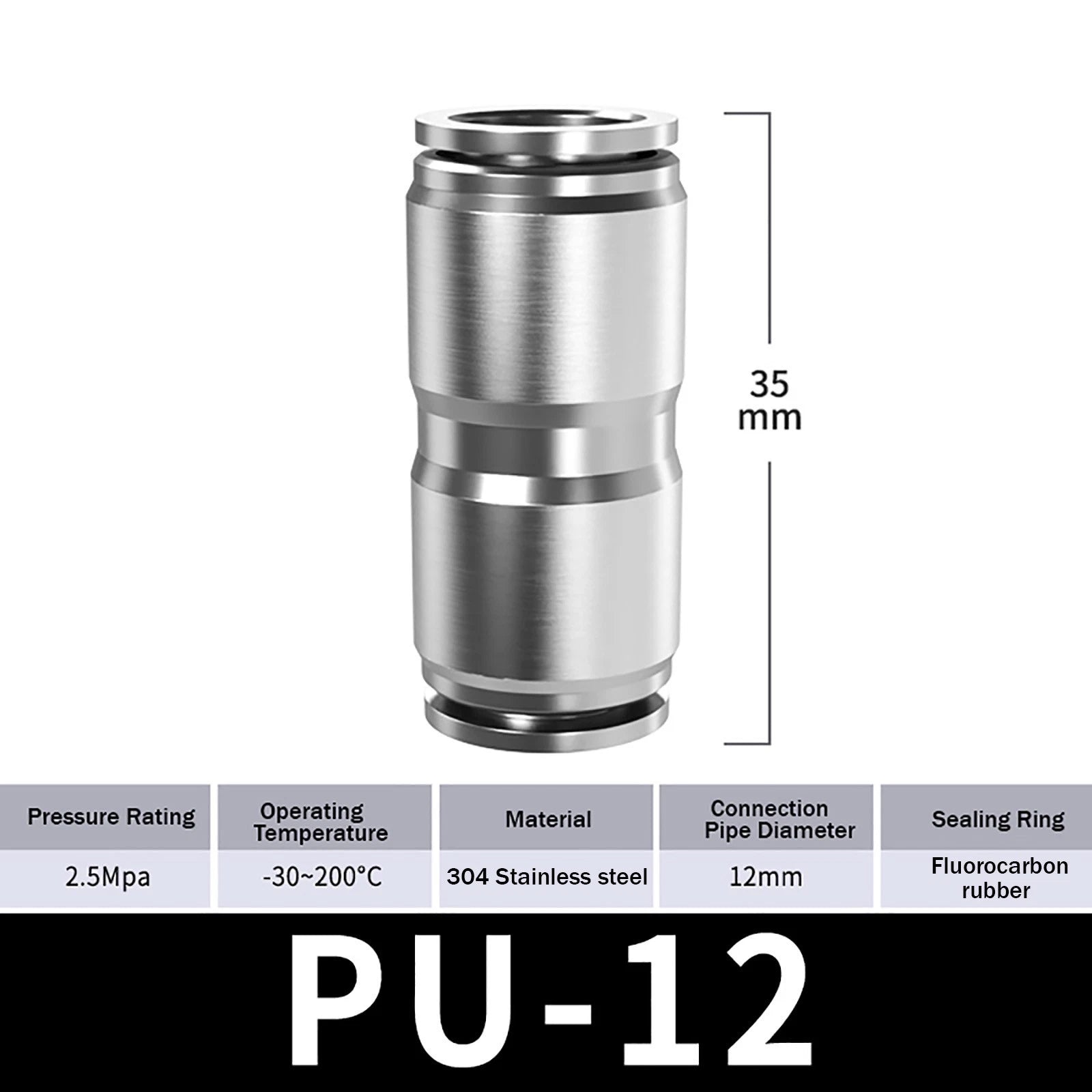 Stainless Steel Pneumatic Straight Push-to-Connect Hose Fitting | Inline Air Tube Connector