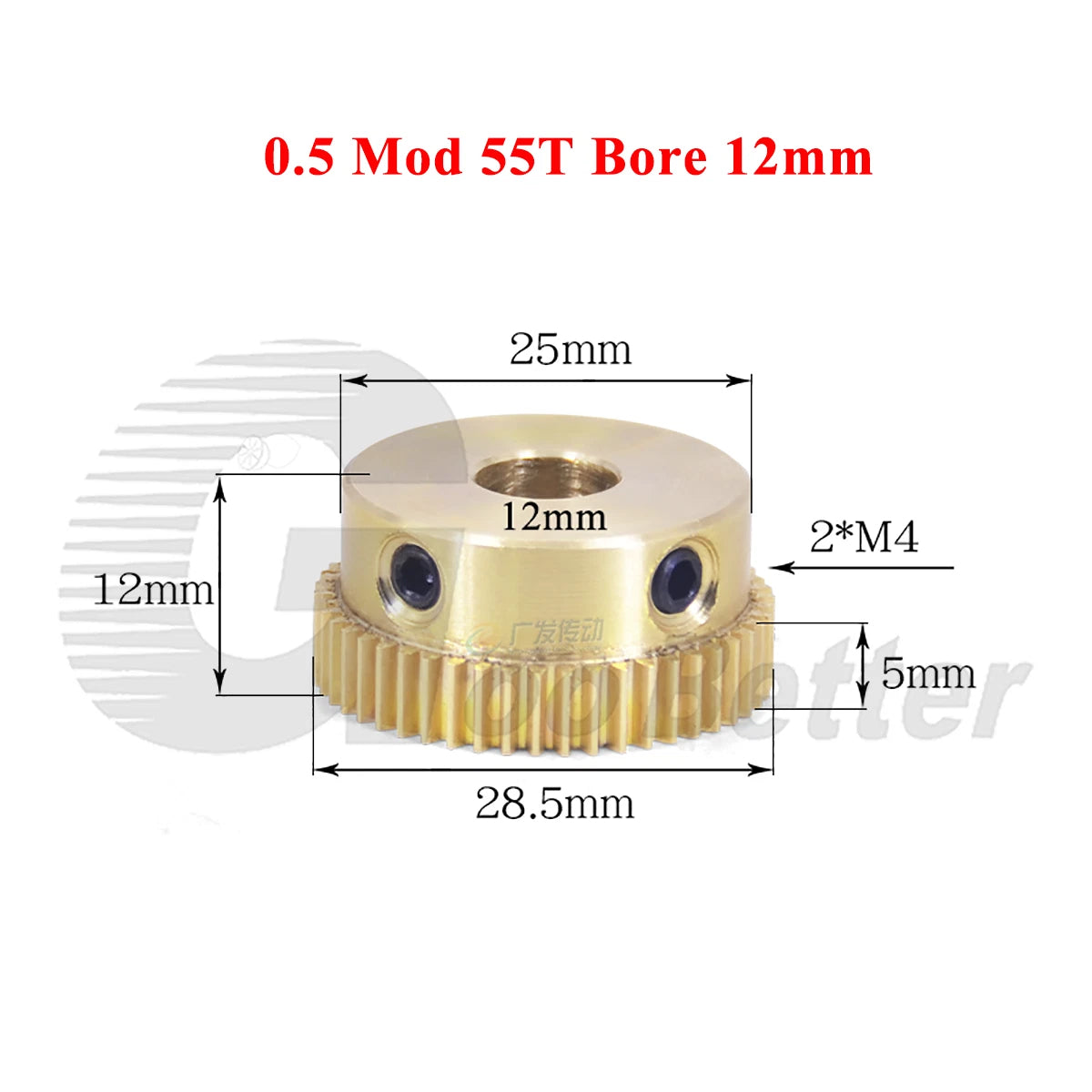 0.5 Mod Brass Spur Gear 55 Teeth Bore 4~15mm Motor Gear Transmission Pinion Gear