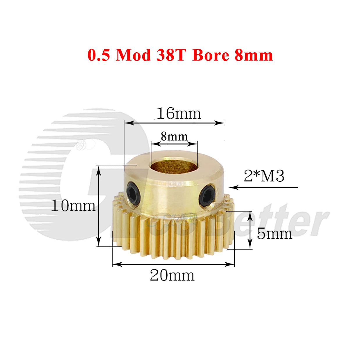 0.5 Mod Brass Spur Gear 38 Teeth Bore 4~12mm Motor Gear Transmission Pinion Gear