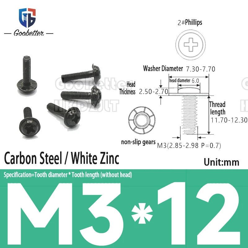 M2.5 / M2.6 / M3 Pan Head Phillips Machine Screws with Integrated Washer — Carbon Steel & Stainless, Multi - Finish - HomeDIYer