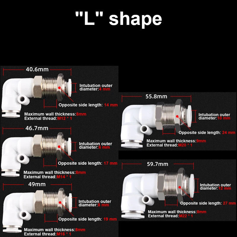 Bulkhead Push-In Fittings | Pneumatic Connectors for Air & Water Hose Tube | 4mm–16mm