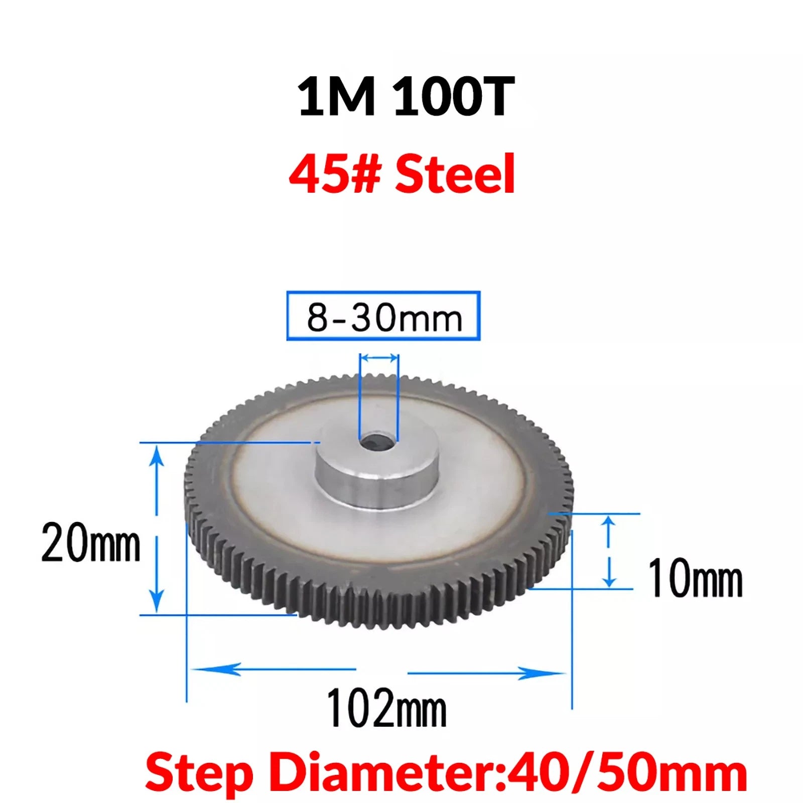 1 Mod 45# Steel Pinion Gear Spur Gears 65-150 T 8-20mm Bore With Screw Hardened