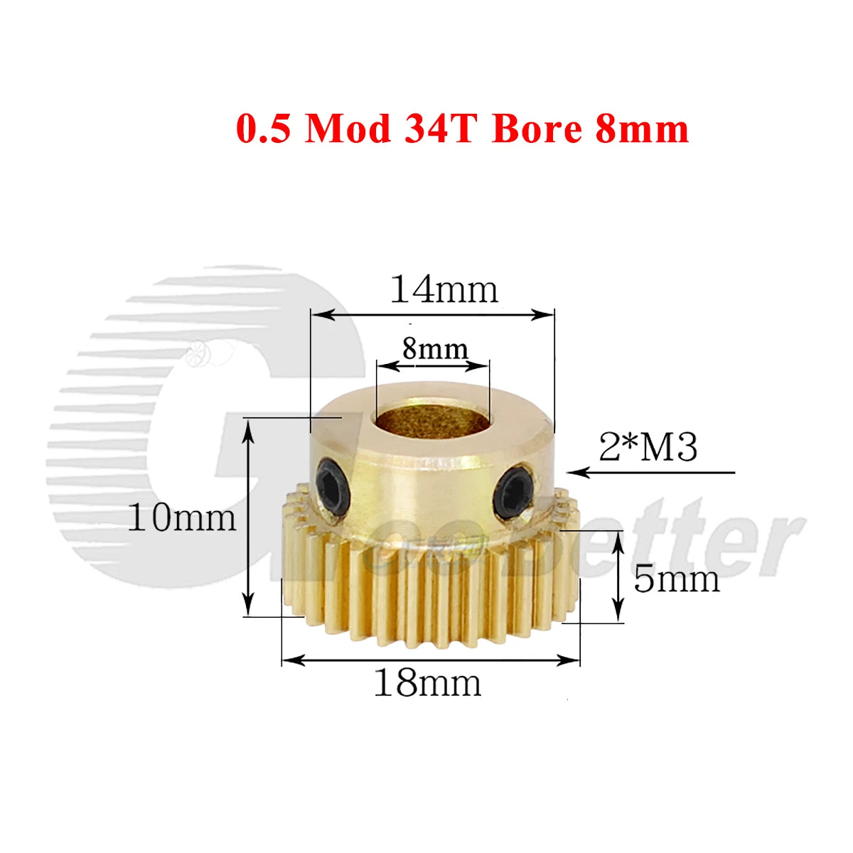 0.5 Mod Brass Spur Gear 34 Teeth Bore 4~10mm Motor Gear Transmission Pinion Gear