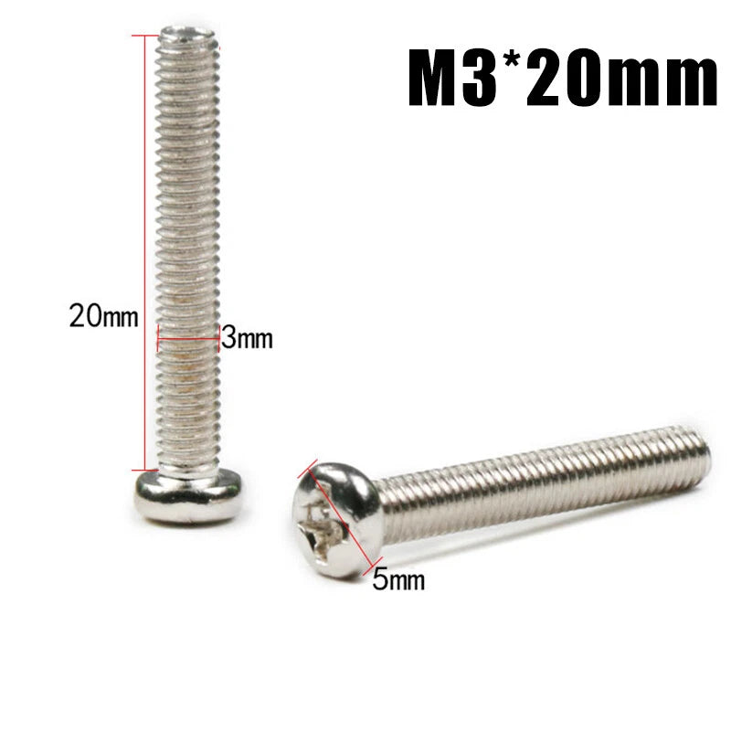 M3 Phillips Round Head Machine Screws – Small Bolts, Nickel Plated (5mm–30mm Lengths)