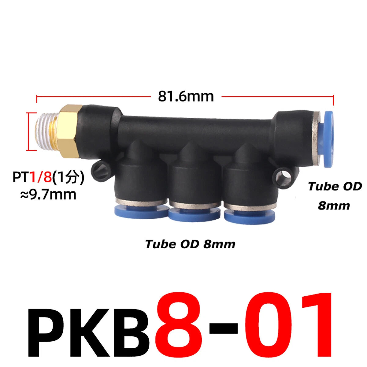 Pneumatic 5-Way Manifold Push-In Fitting | Male Stud to Hose Tube Connector