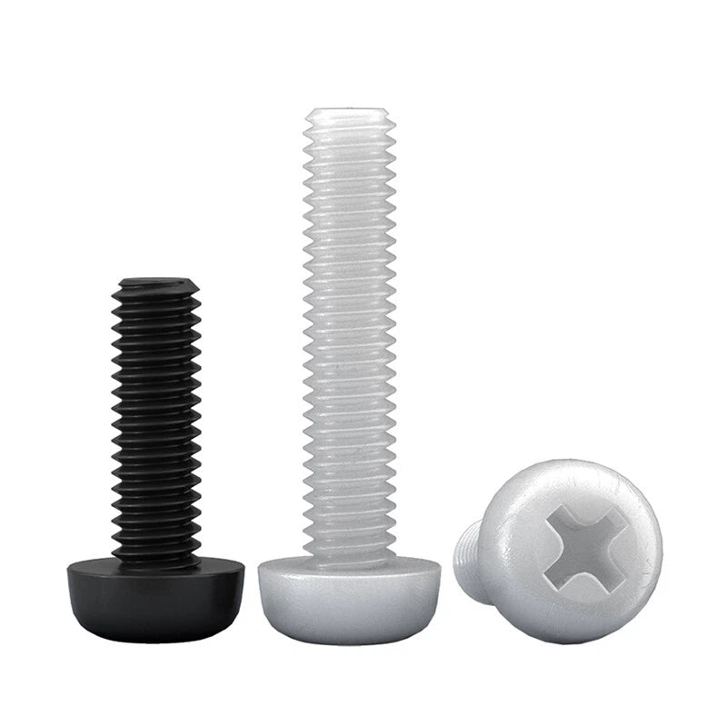 Nylon Plastic Phillips & Hex Machine Screws – M8 M10 M12, Pan / Flat / Cap Head, with Nuts & Washers
