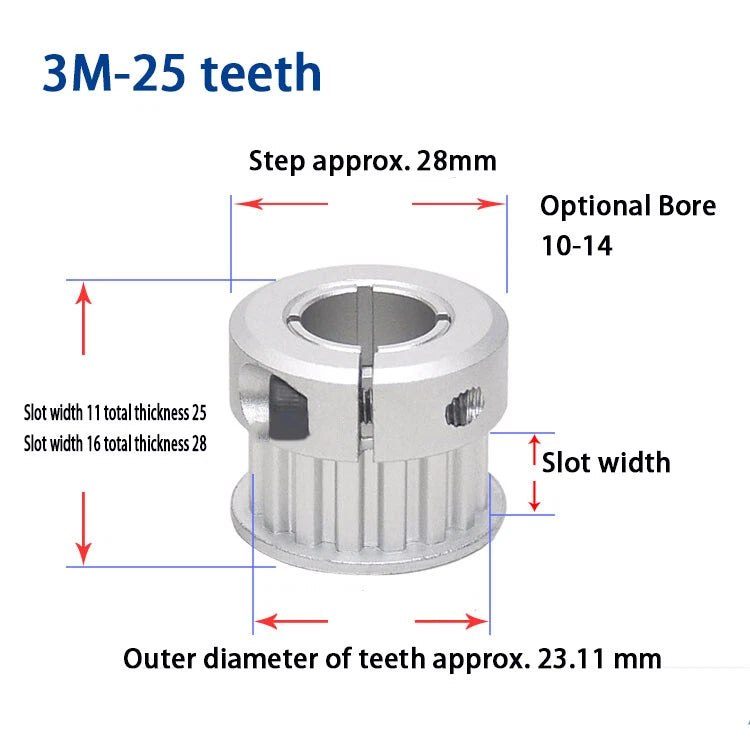 Bore 5 to 15mm CNC Pulley, Clamping Type, For 10mm/15mm Wide 3M Timing Belt