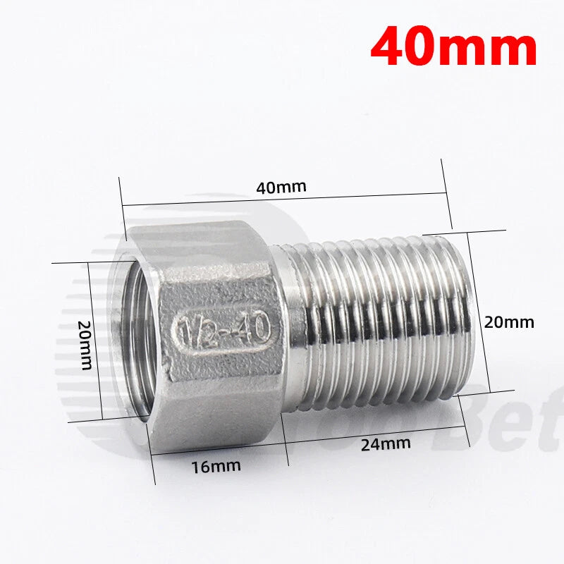 1/2" BSP Male to Female Extension Adapter — 304 Stainless Steel Pipe Fitting