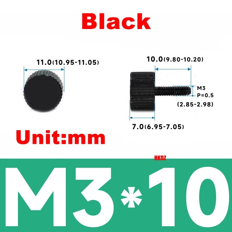 M3 Knurled Thumb Screws – Flat Head Carbon Steel Hand Grip Bolts 6/8/10/12mm - HomeDIYer