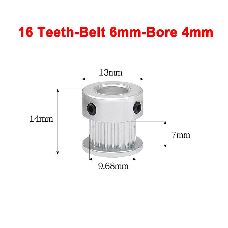 2GT Drive Pulley With Step 16 Tooth - 100 Tooth Bore 4mm - 25mm for 6mm Belt