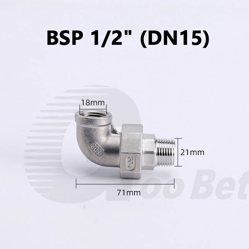304 Stainless Steel 90° Union Elbow BSP 1/4"–2" Male Female Pipe Fitting Adapter