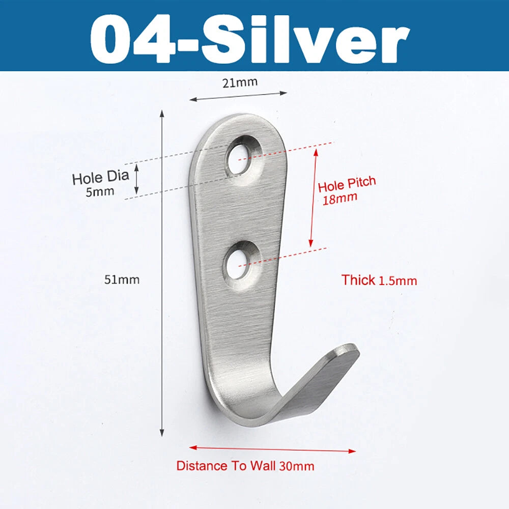 Stainless Towel Coat Heavy Duty Door Wall Mounting J Hooks Hanger Single Holder