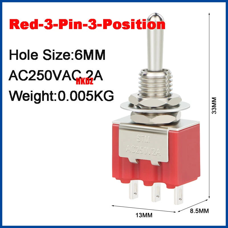 6mm Mini Toggle Switch DPDT 2/3 Position 3/6 Pin — AC 125V 250V for Boat Car DIY