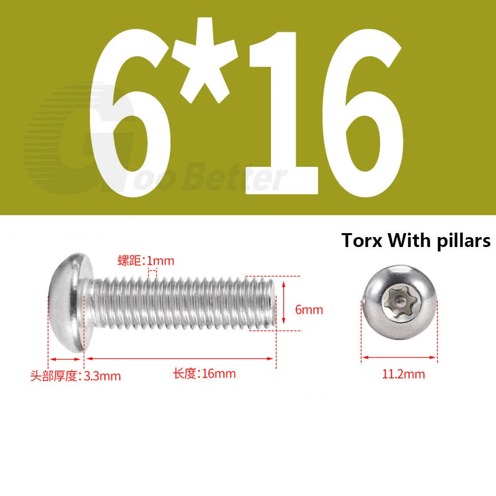 M3–M12 Torx Button Head Screws – A2 Stainless Steel, Star Drive, Fully Threaded (4–110mm Lengths)