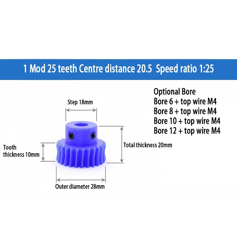 1 Modulus Plastic Nylon Worm Gear Wheel 15T - 80T & A B L Steel Worm Gear Shaft