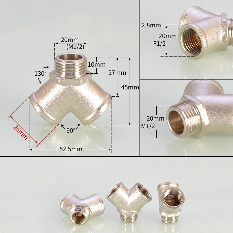 BSP 3-Way Y Fitting — 1/4" 3/8" 1/2" Female Male Thread Hose Splitter Connector