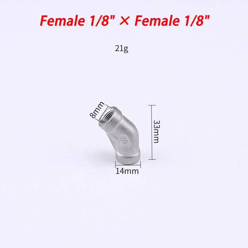 Stainless Steel 304 BSP 45° Elbow Pipe Fitting — Threaded Male × Female & Female × Female