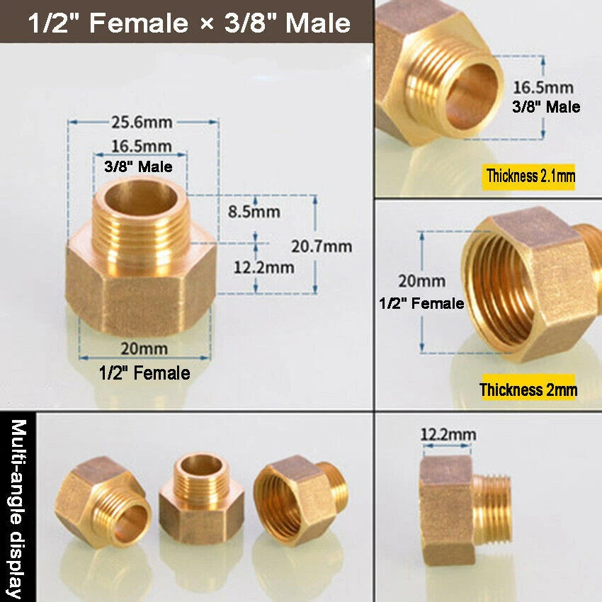 Brass Reducing Coupler — NPT Female to Male Pipe Fitting Adapter (1/8" to 1" Sizes)