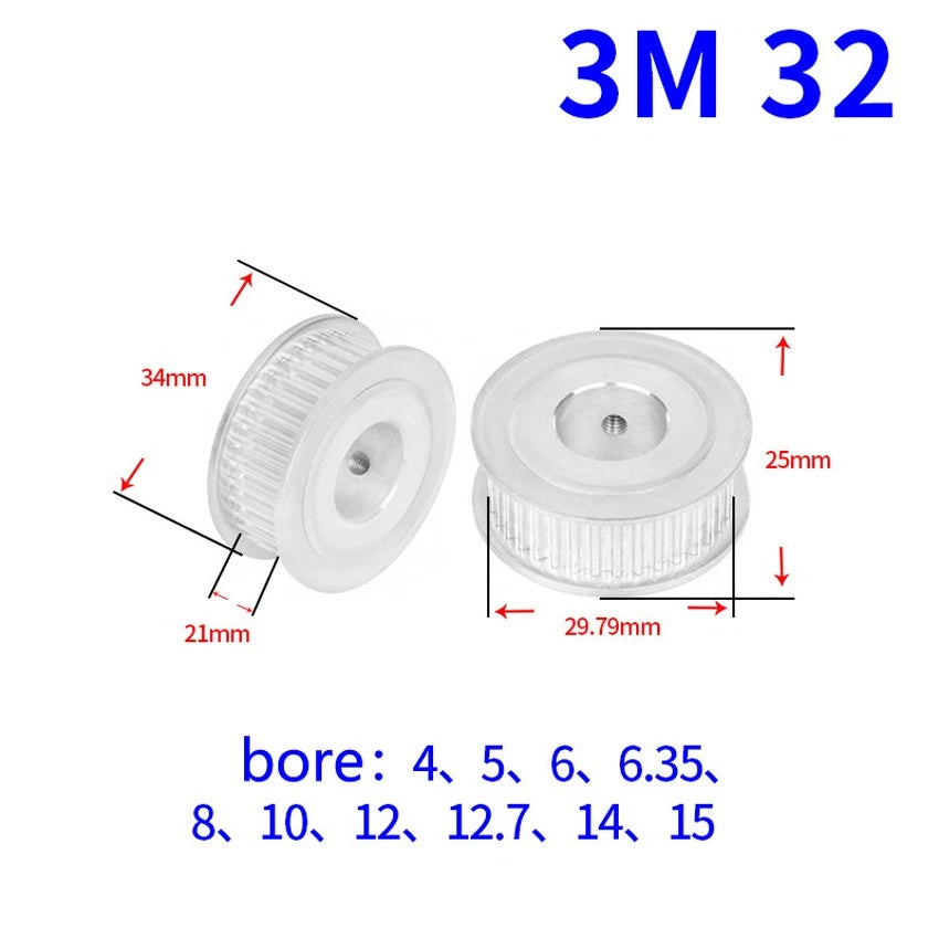 HTD-3M 20-60Teeth Timing Belt Pulley Pitch 3mm AF-type With Keyway, Width 21mm