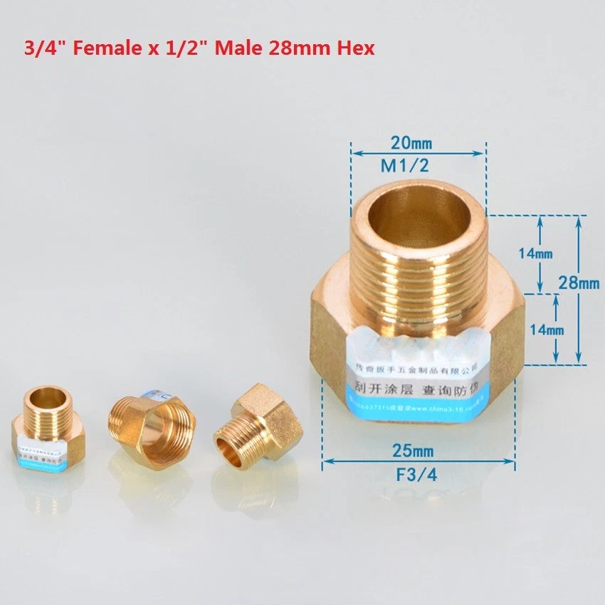 BSP Brass Pipe Adapter — Female to Male Thread, Hex & Octagon Body, Multiple Sizes