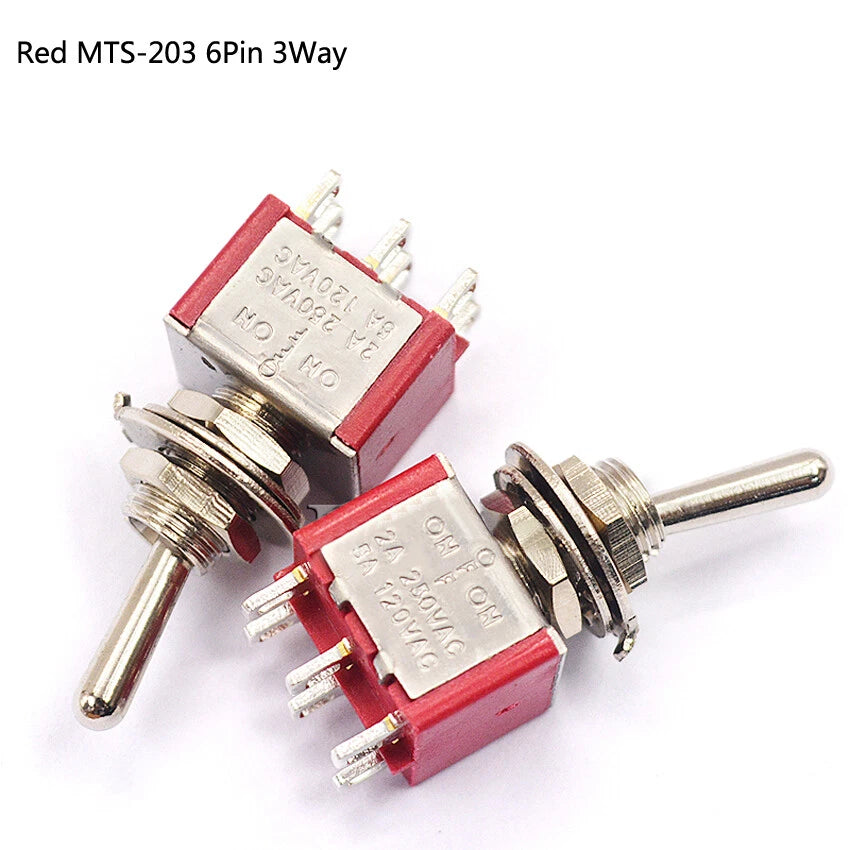 MTS & PS Series Mini Toggle Switch — 3/6/9/12 Pin, 2-Way/3-Way, Red & Blue