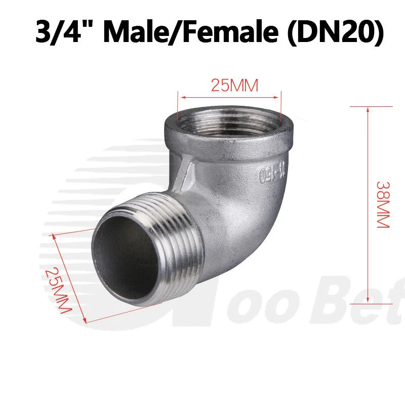 SS 304 90° BSP Elbow Fitting | Male-Female 1/8" to 2" Pipe Connector