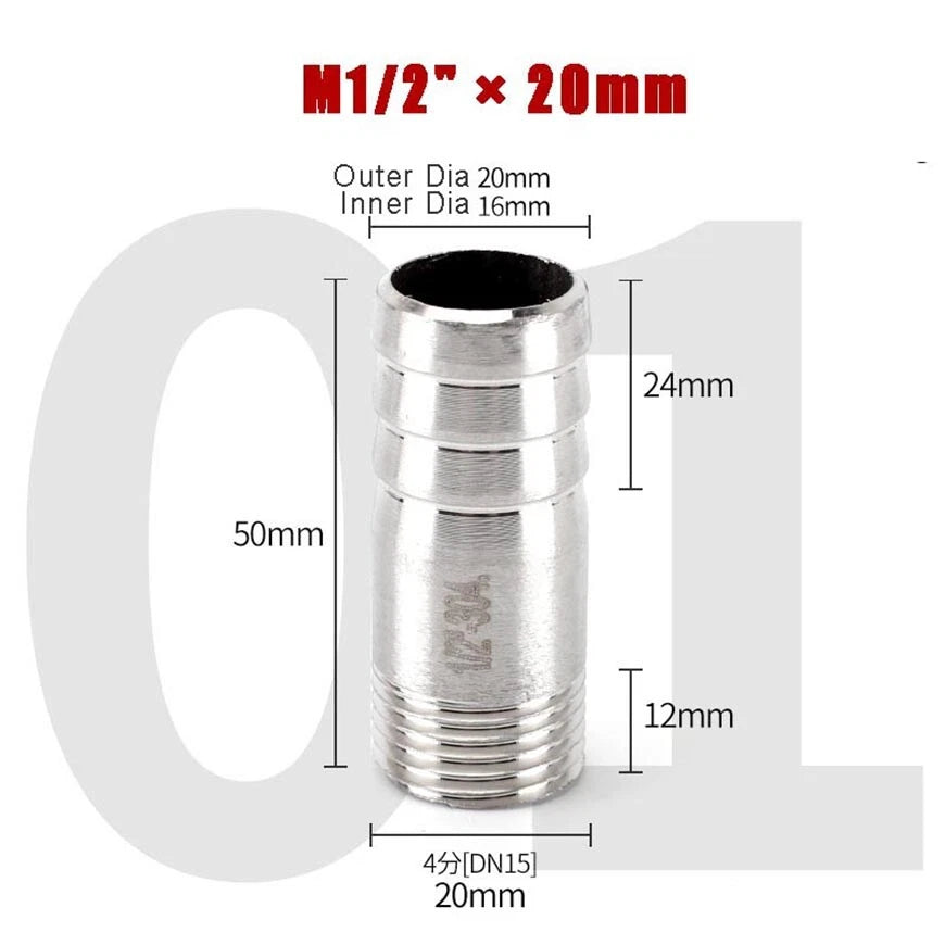 BSP Stainless Steel Barbed Hose Joiner Connector Tail — 1/8" to 4" Pipe Fitting