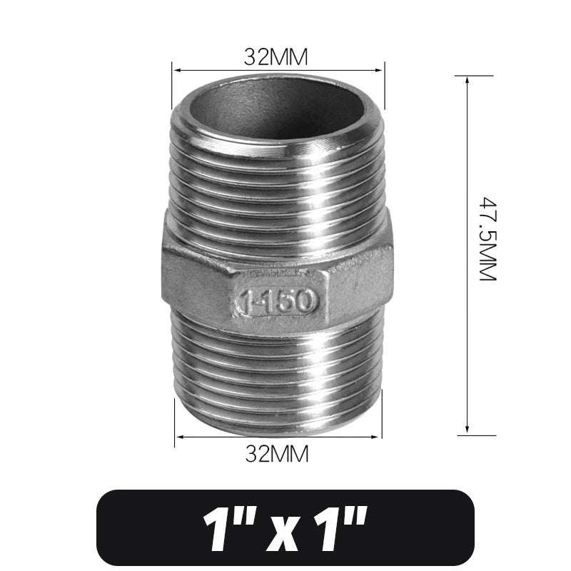304 Stainless Steel Hex Nipple Pipe Fitting | Male to Male NPT Connector