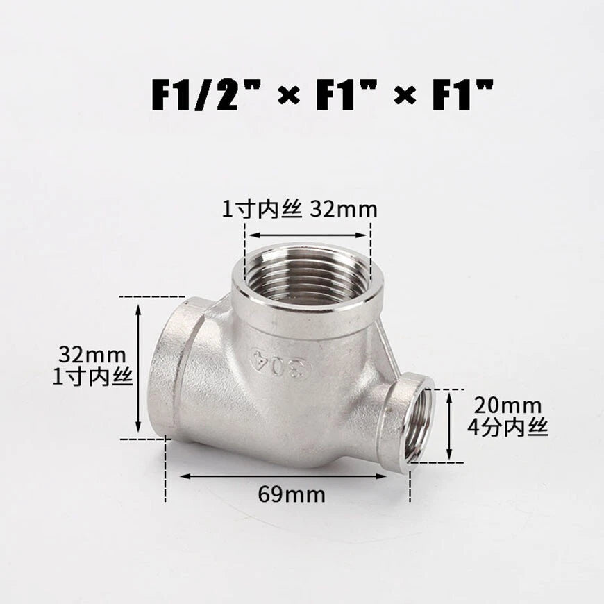 BSP Reducing Female Tee — 304 Stainless Steel Pipe Fitting, All Female Ports