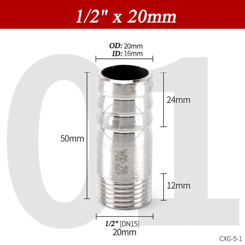 BSP1/8"-4" Male Thread Fitting x Barb Hose Tail End Connector A2 Stainless Steel