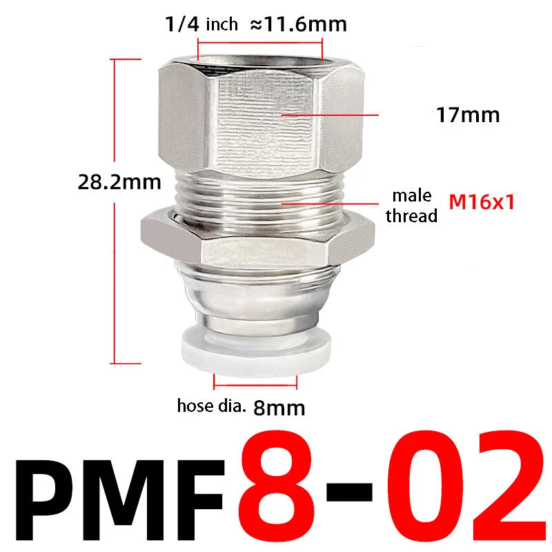 Bulkhead Female Thread Pneumatic Push-In Fittings | 4–12mm Air Hose Tube Connector