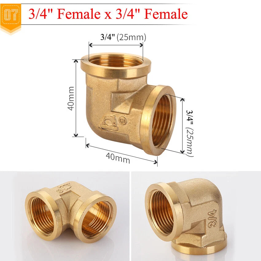 BSP Brass Elbow Fitting — 1/2", 3/4" & 1" Male/Female Thread Pipe Connector Adapter