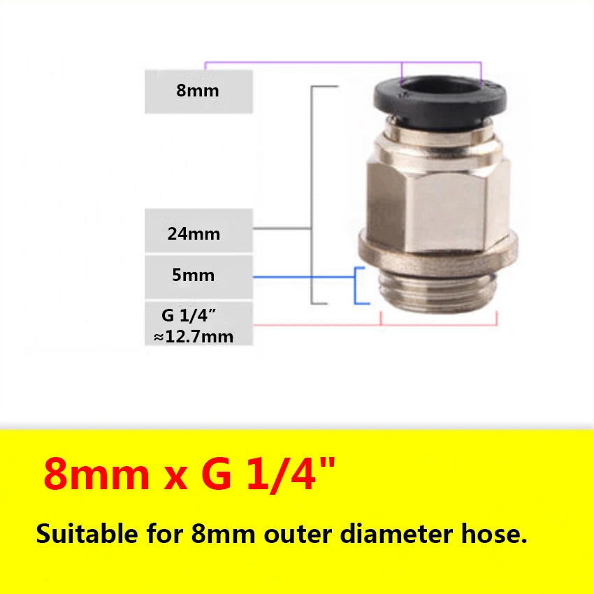 G Male Thread Pneumatic Push-in Straight Fittings — OD 4mm to 12mm Hose