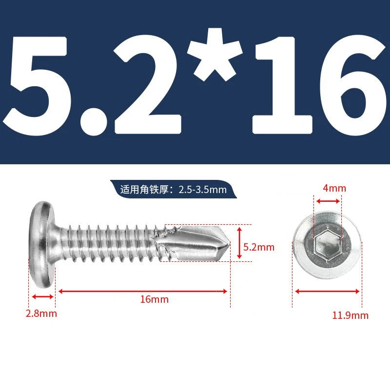 M5.2 M6.3 Hex Socket Flat Head Self‑Drilling Screws – 410 Stainless Steel