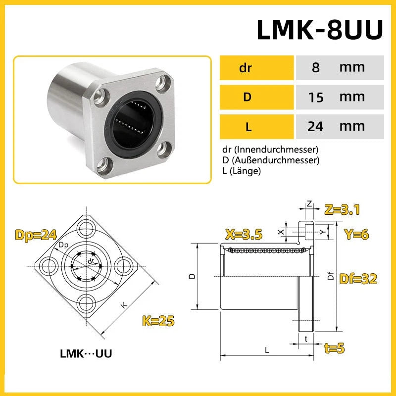 LMK6UU-LMK60UU,6-60mm Linear Square Flange Mount Bearing Linear Bushing Bearings