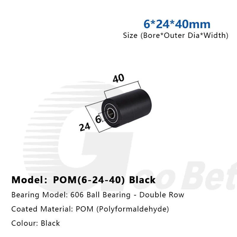 6mm Bore Plastic Roller Wheel Two Ball Bearing Coated PP POM Pulley Guide Wheel