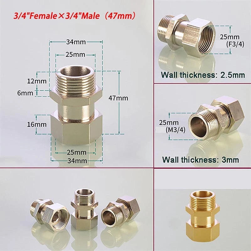 Brass Compression Fittings — Straight Coupling & Elbow Connector, 1/2" 3/4" 1" Female/Male