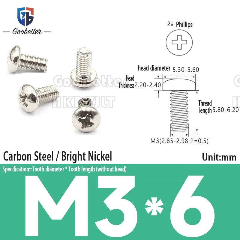 M3 Phillips Pan Head Machine Screws — 3 to 20mm, Carbon Steel & Stainless, 7 Finishes - HomeDIYer