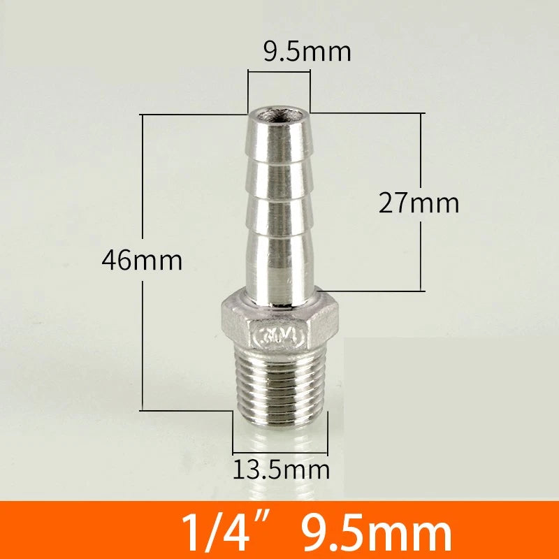Stainless Steel BSP 1 8"-3 8" Male Thread Fitting x Barb Hose Tail End Connector