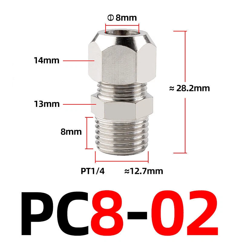 Brass Male Compression Fittings – BSP Hydraulic Adaptor, 1/8" to 1/2" Bore (PC4–PC16)