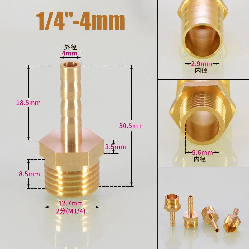 Brass Male BSP x Barbed Hosetail Connector — Air Water Fuel Gas Pipe Fitting