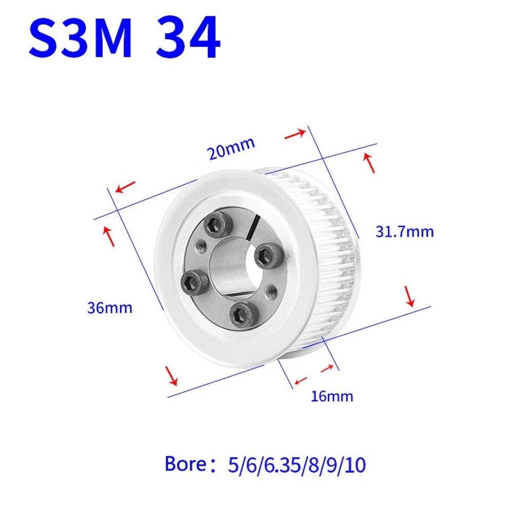 STS S3M 24-80T Timing Belt Pulley With Expansion/Tension Sleeve Teeth Width 16mm