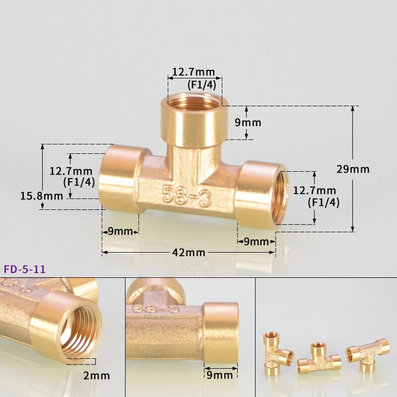 BSP Brass Tee Pipe Fitting – Male & Female Thread T-Shape Connector