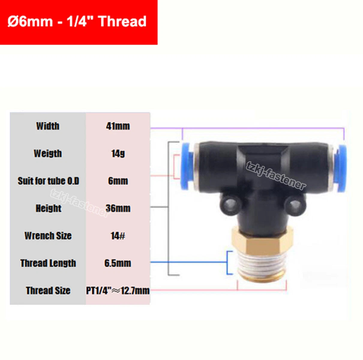 Pneumatic Tee "T" Connector BSP Male Thread 4mm-16mm Hose Tube Push-In Fittings