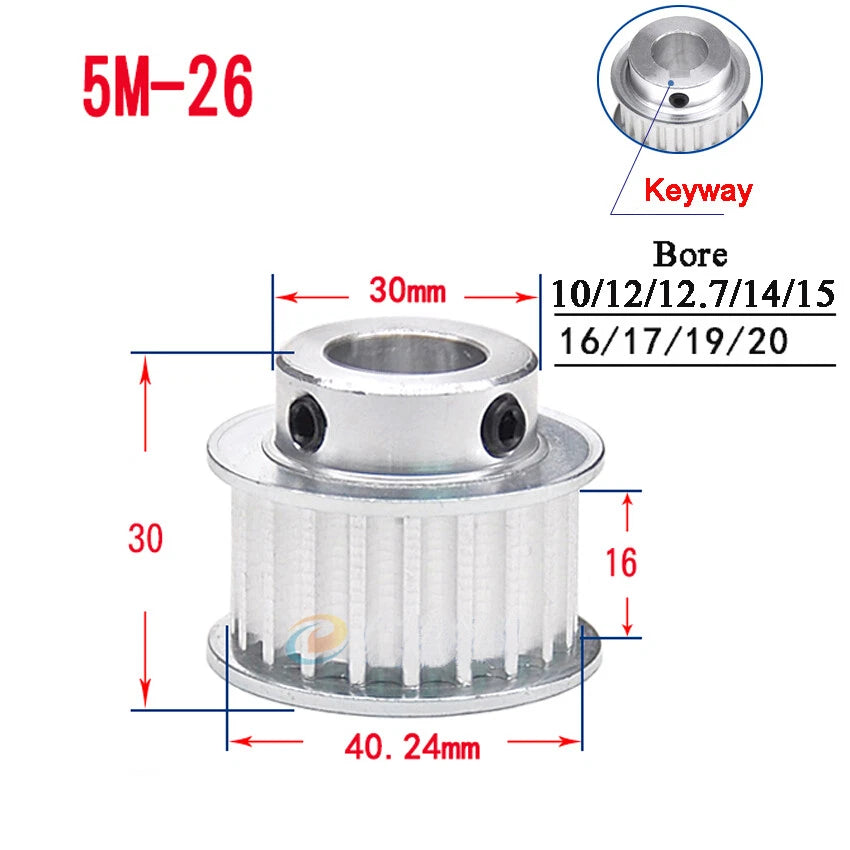 HTD-5M 15T-80T Timing Belt Pulley With Step/Keyway, Bore 8-25mm Teeth Width 16mm